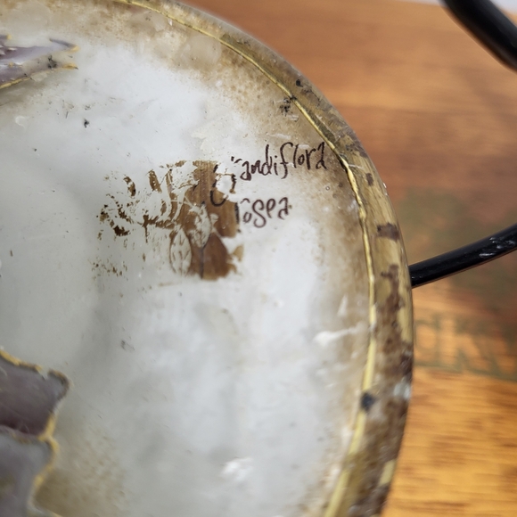 Vintage Pair of Porcelian and Metal Hand Painted Floral Candle Holders - Picture 11 of 17